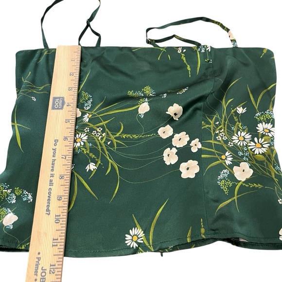 Reformation Overland 100% Silk Crop Top Green Floral Cropped Blouse Size 4 - Picture 6 of 9